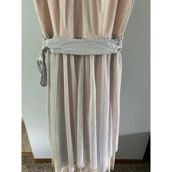 NWT Lauren Conrad Runway Midi Tulle Illusion Dress in Silver and Cream‎ Size 6 - Picture 3 of 12